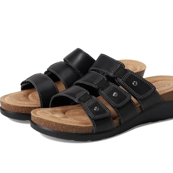 Clarks Calenne Lily Women’s Sandals Black Leather Size 8.5 W ($124 Retail) - Picture 1 of 3